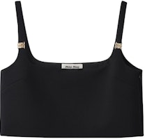 (Women) MIU MIU Black Sleeveless Crop Top Powder Particle Design. MT1944-1R1-F0002-S-OOO (Women) MIU MIU Black Sleeveless Crop Top Powder Particle Design. MT1944-1R1-F0002-S-OOO