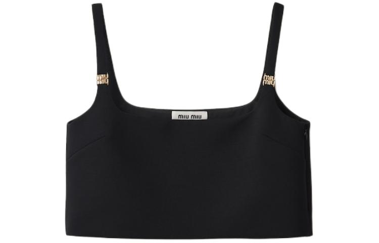 Order (W) MIU MIU Baju Hitam Tanpa Lengan Crop Top Rekaan Serbuk Powder. MT1944-1R1-F0002-S-OOO