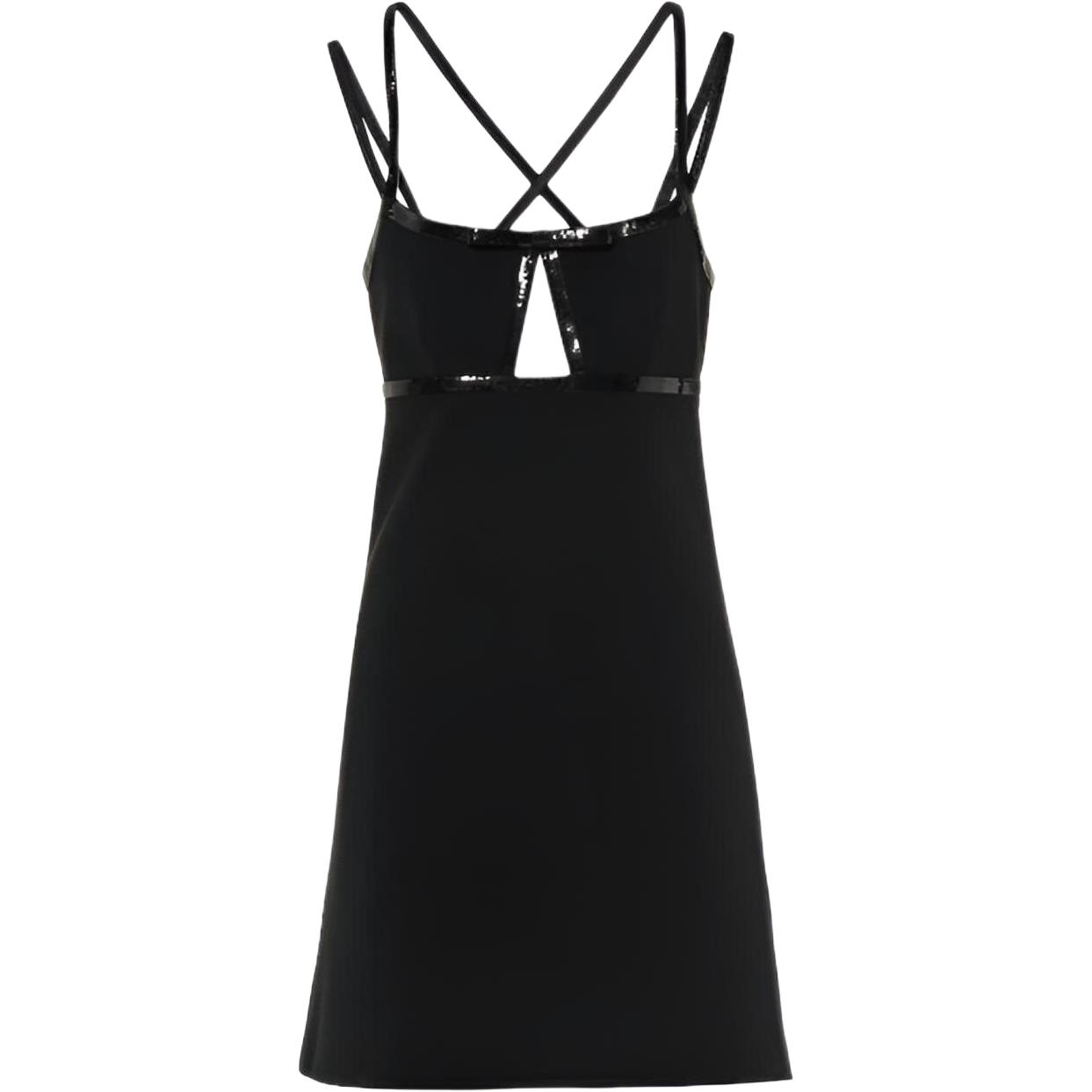 (Women) MIU MIU  Black Sleeveless Embroidered Satin Dress. MF4537-1N4P-F0002