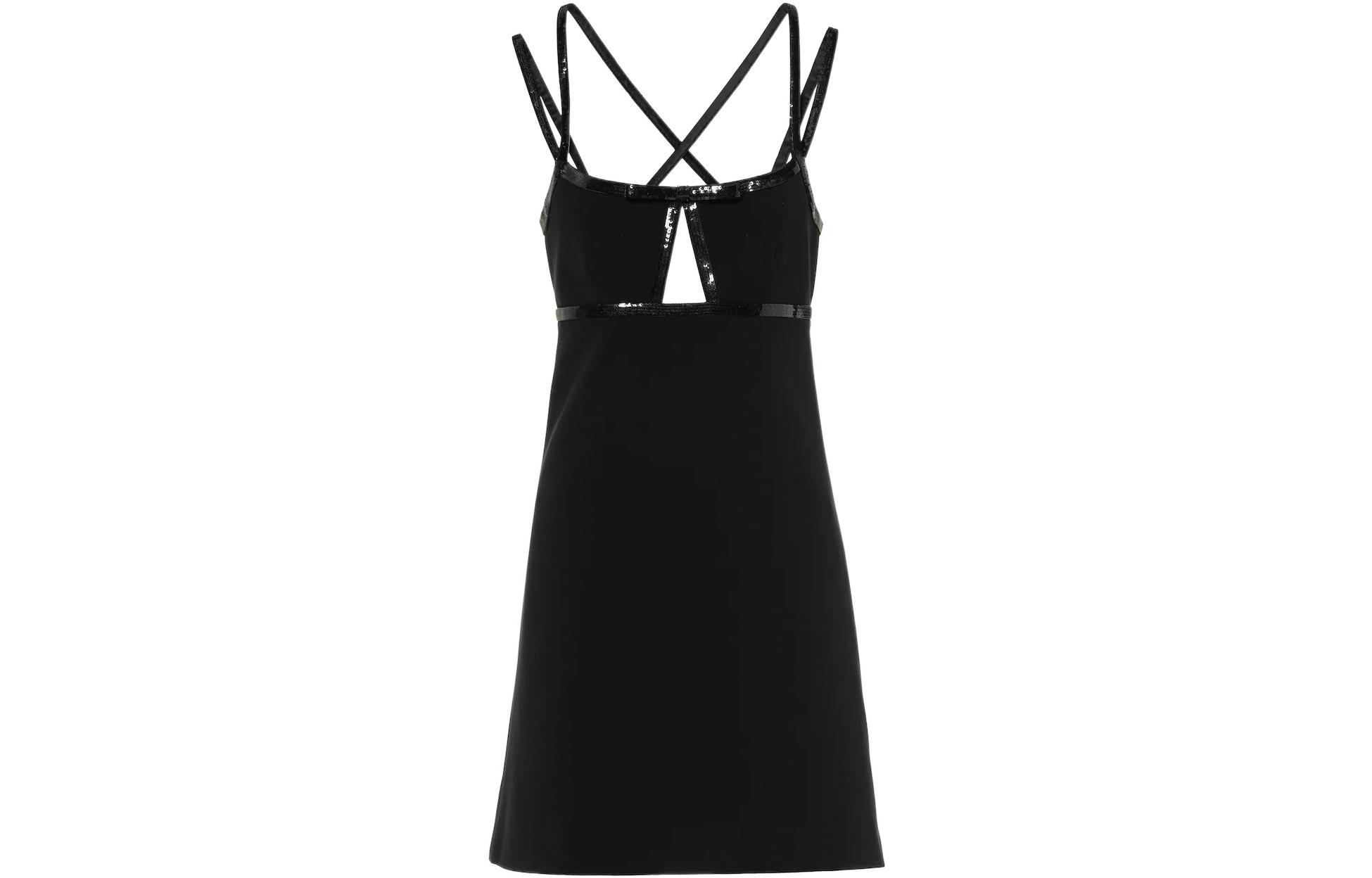 Order (W) MIU MIU 黑色无袖刺绣缎面连衣裙. MF4537-1N4P-F0002