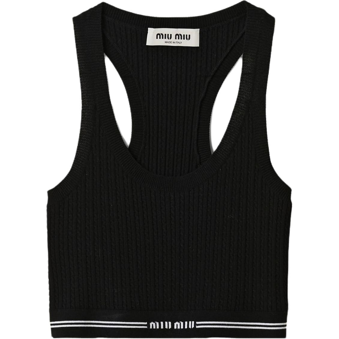 (Women) MIU MIU  Black Sleeveless Slim-Fit Tank Top with Logo Print. MMV095-1U7Q-F0002-S-232