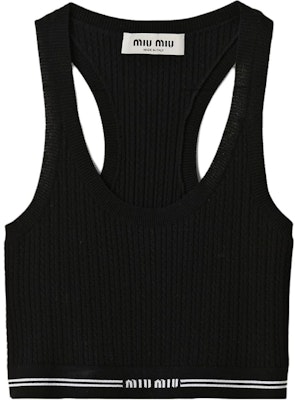 (W) MIU MIU Tank Top Hitam Slim-Fit Tanpa Lengan dengan Logo Cetakan. MMV095-1U7Q-F0002-S-232 Buy (W) MIU MIU Tank Top Hitam Slim-Fit Tanpa Lengan dengan Logo Cetakan. MMV095-1U7Q-F0002-S-232