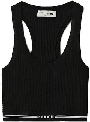 (W) MIU MIU Tank Top Hitam Slim-Fit Tanpa Lengan dengan Logo Cetakan. MMV095-1U7Q-F0002-S-232 Order (W) MIU MIU Tank Top Hitam Slim-Fit Tanpa Lengan dengan Logo Cetakan. MMV095-1U7Q-F0002-S-232