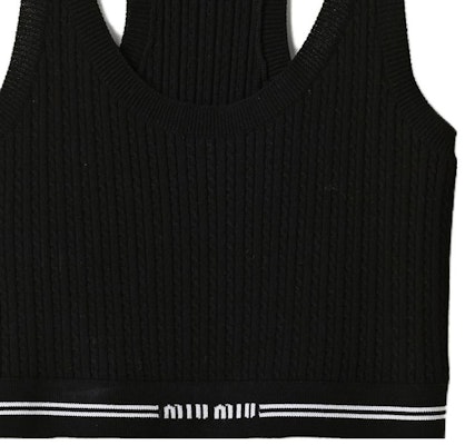 (W) MIU MIU Tank Top Hitam Slim-Fit Tanpa Lengan dengan Logo Cetakan. MMV095-1U7Q-F0002-S-232 Sizing (W) MIU MIU Tank Top Hitam Slim-Fit Tanpa Lengan dengan Logo Cetakan. MMV095-1U7Q-F0002-S-232