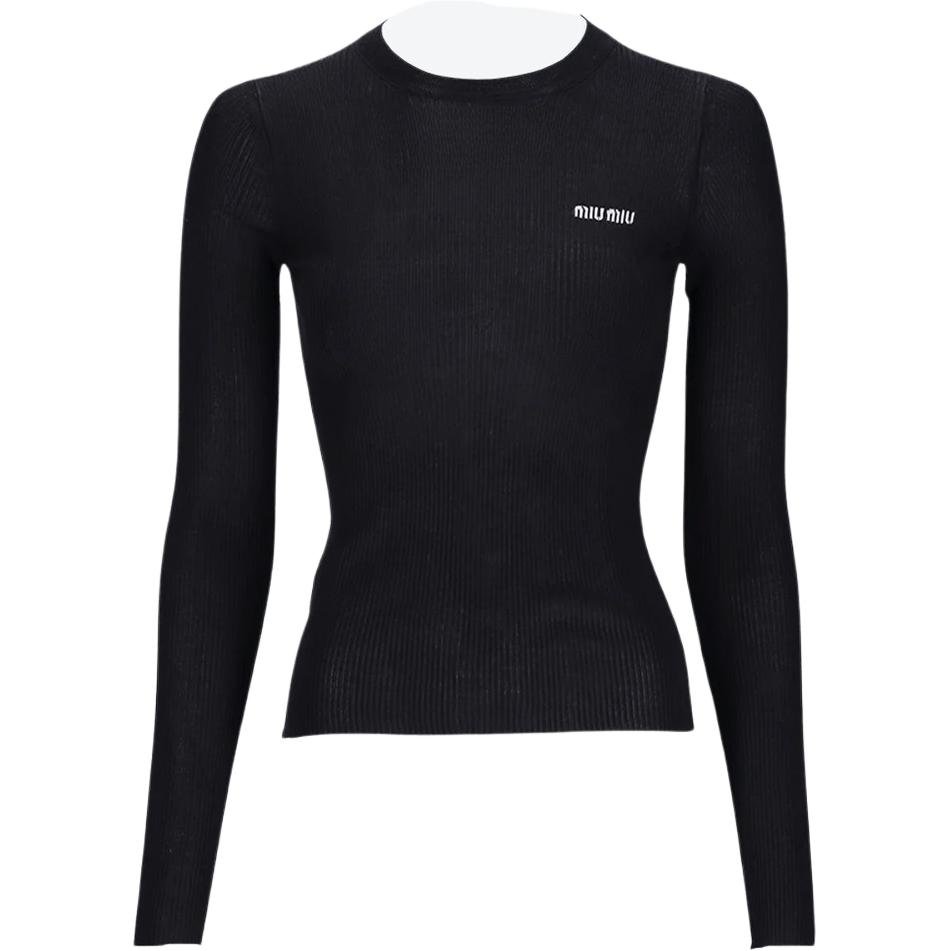 (Women) MIU MIU  Black Slim-Fit Crewneck Long-Sleeve Sweater with Print. MML821-13KV-F0002 圖 2