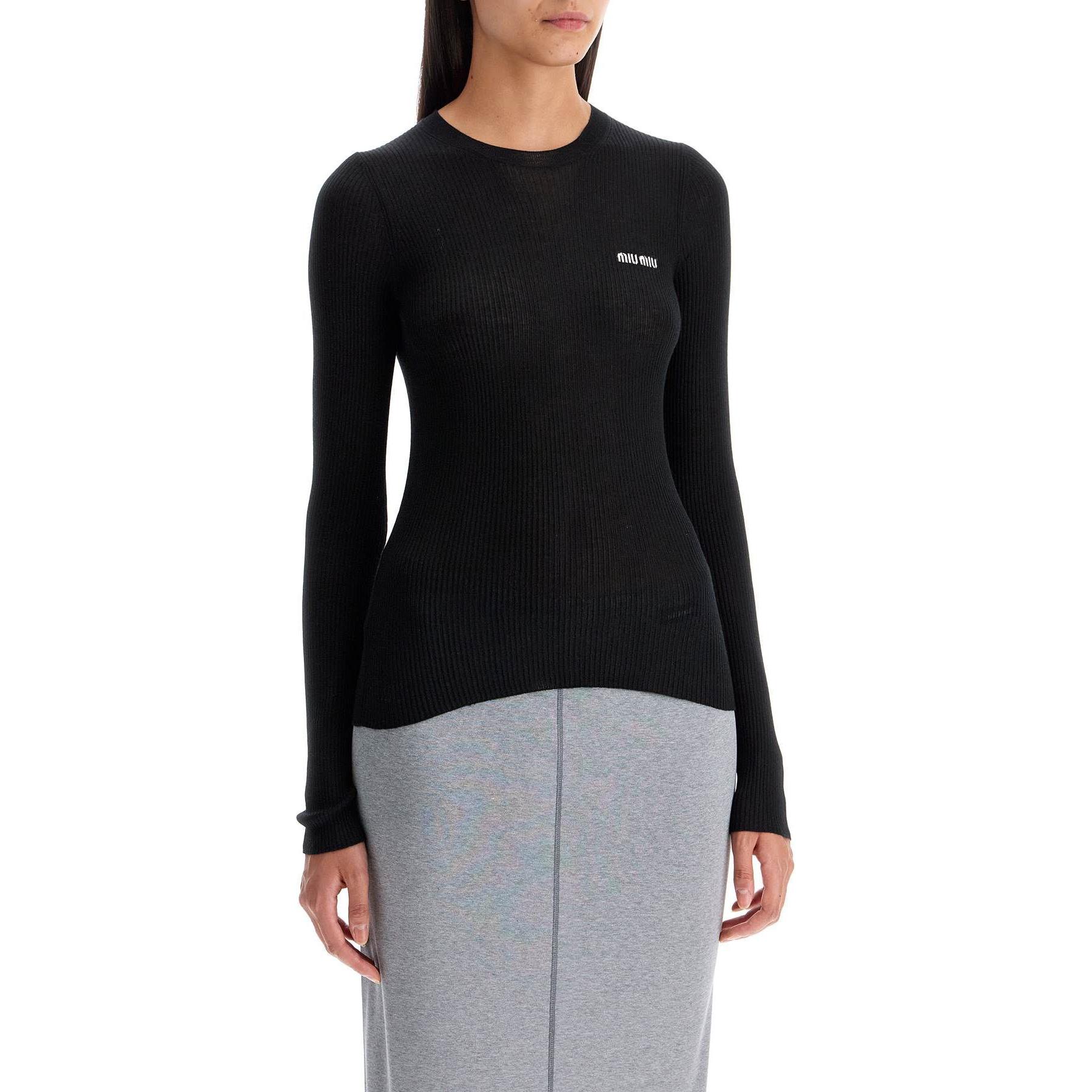 (Women) MIU MIU  Black Slim-Fit Crewneck Long-Sleeve Sweater with Print. MML821-13KV-F0002 圖 4