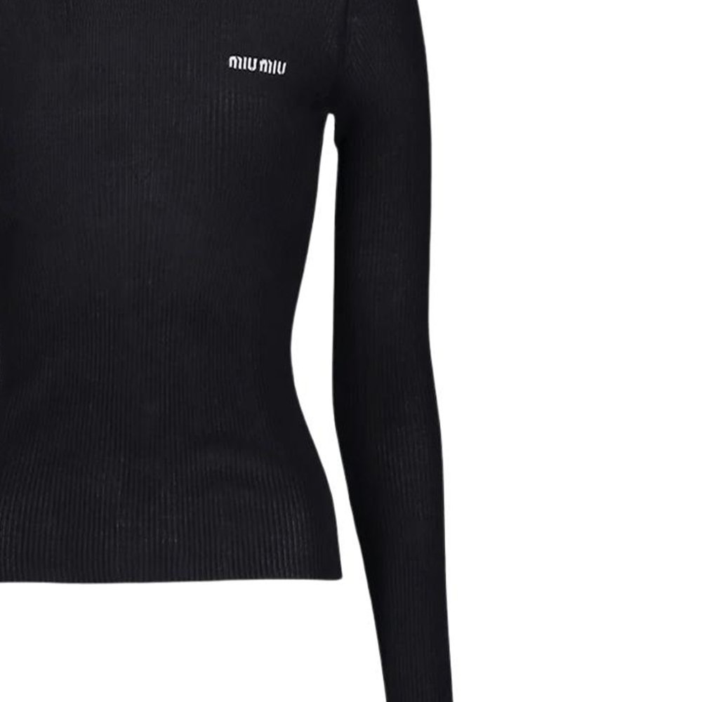 (Women) MIU MIU  Black Slim-Fit Crewneck Long-Sleeve Sweater with Print. MML821-13KV-F0002 圖 6