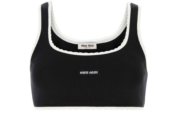 (Women) MIU MIU  Black Slim Fit Sports Bra with Logo. TP9145-12HM-F0002