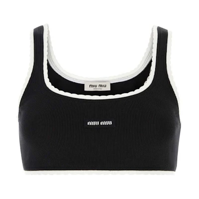 (Women) MIU MIU Black Slim Fit Sports Bra with Logo. TP9145-12HM-F0002