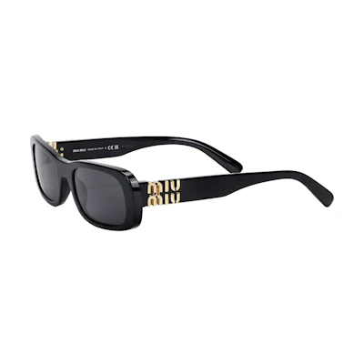 (Women) MIU MIU Black Square Acetate Sunglasses with Logo Temples. SMU08Z_E1AB_F05S0_C_053