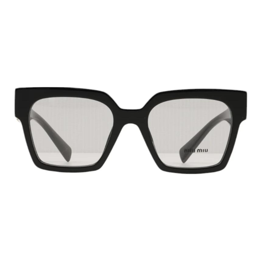 Lookbook (W) MIU MIU Cermin Mata Hitam Petak dengan Logo di Tangkai. OMU04UV1AB101