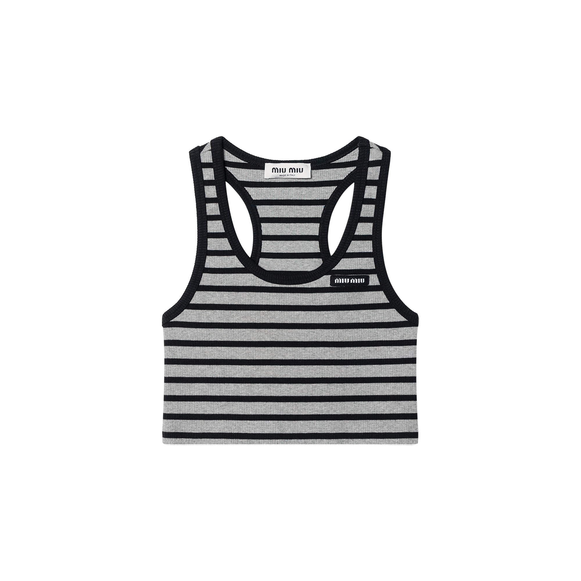 (Women) MIU MIU  Black Striped Logo Crewneck Pullover Vest. MJT684-14EO-F0BD9