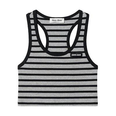 (Women) MIU MIU Black Striped Logo Crewneck Pullover Vest. MJT684-14EO-F0BD9