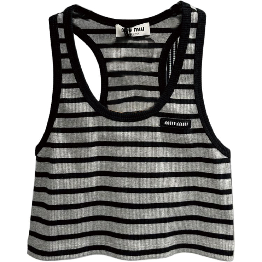 Order (Women) MIU MIU  Black Striped Logo Crewneck Pullover Vest. MJT684-14EO-F0BD9