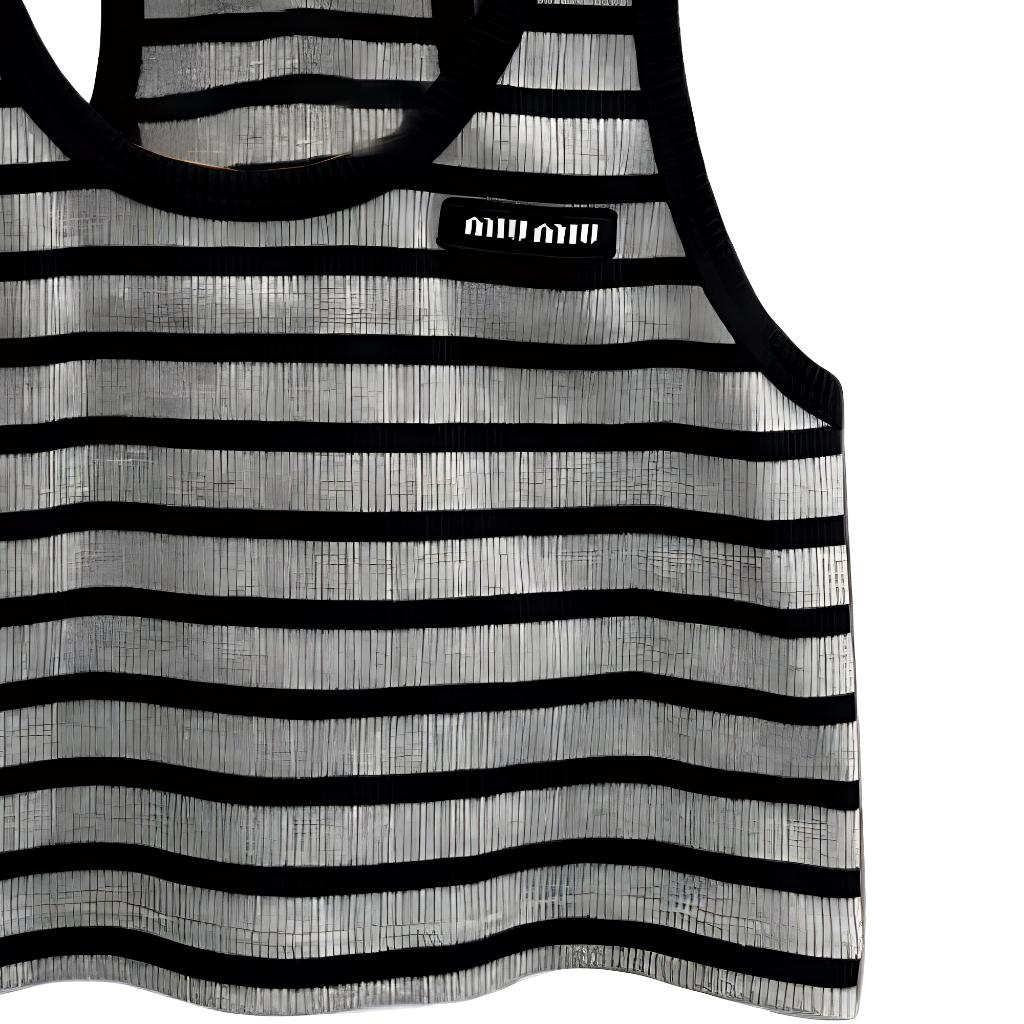 Lookbook (Women) MIU MIU  Black Striped Logo Crewneck Pullover Vest. MJT684-14EO-F0BD9