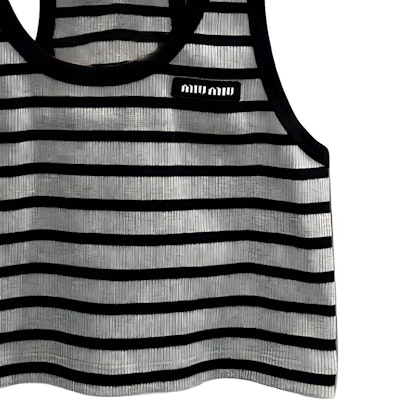 (Women) MIU MIU Black Striped Logo Crewneck Pullover Vest. MJT684-14EO-F0BD9 Lookbook (Women) MIU MIU Black Striped Logo Crewneck Pullover Vest. MJT684-14EO-F0BD9