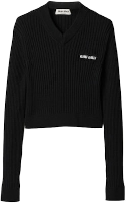 (W) MIU MIU 黑色V领logo图案长袖针织衫 SS24. MML832-12Y8-F0002-S-232 Buy (W) MIU MIU 黑色V领logo图案长袖针织衫 SS24. MML832-12Y8-F0002-S-232