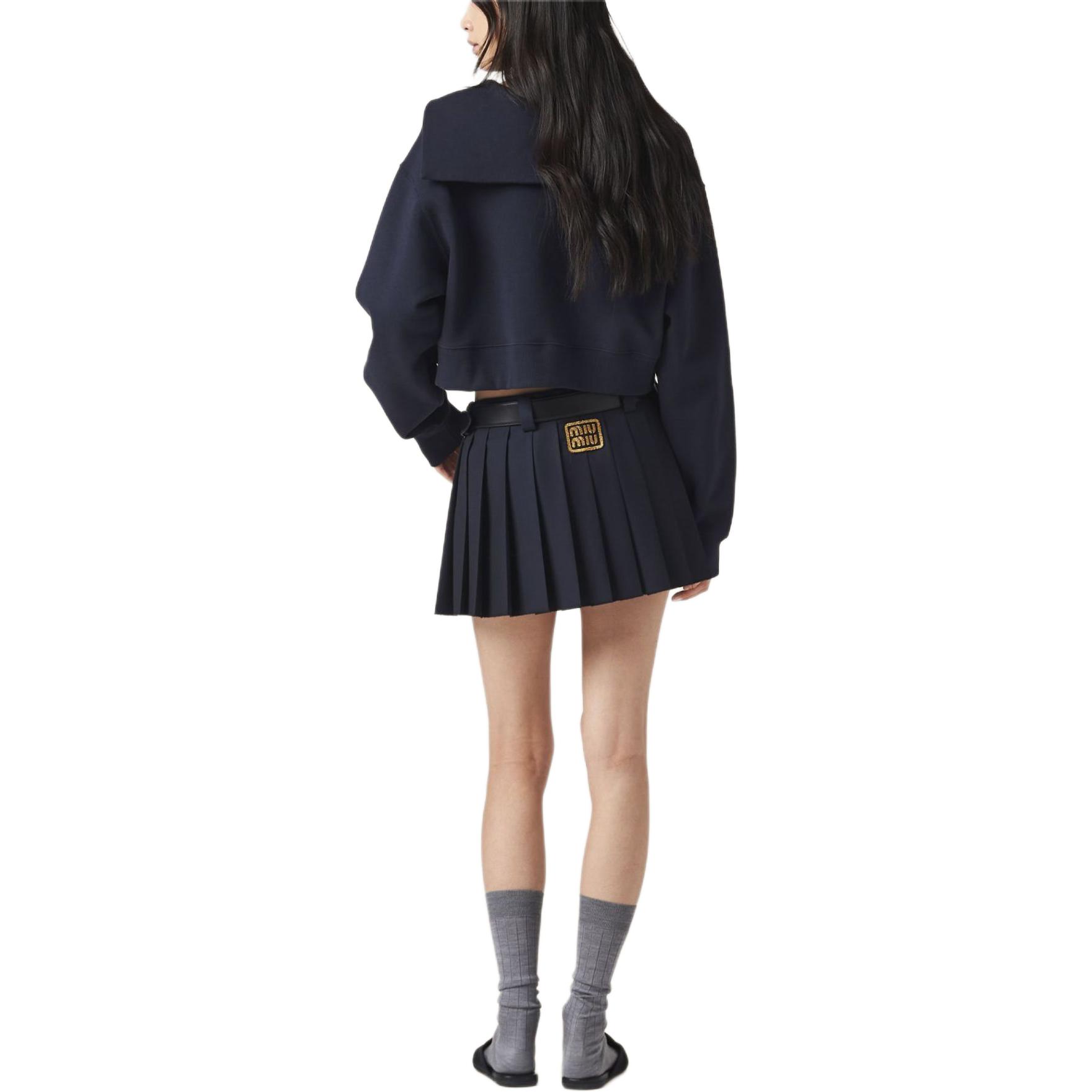 Shop (Women) MIU MIU  Blue Cropped Sweatshirt with Embroidered Logo. MJL994-14ET-F0008-S-OOO