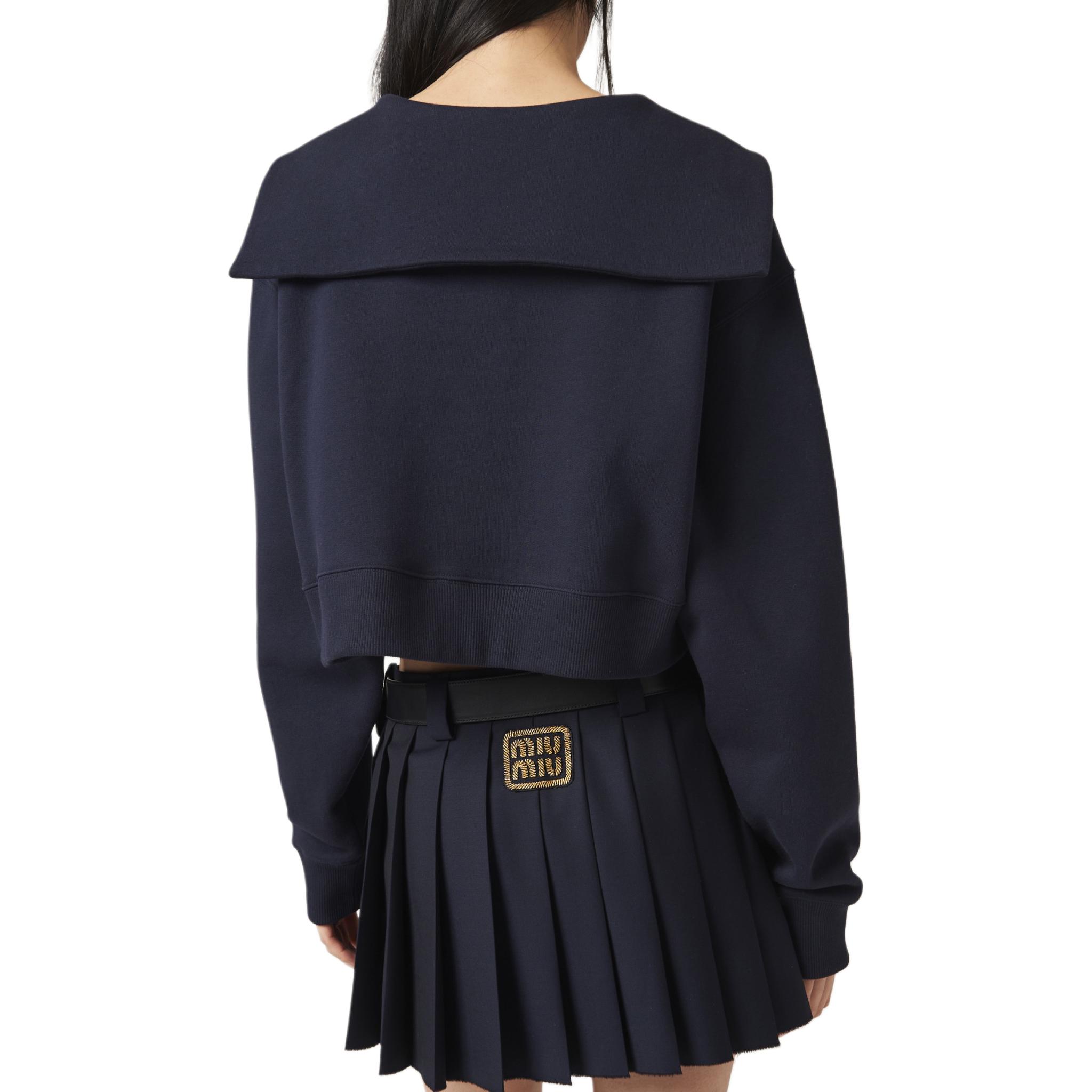 Purchase (Women) MIU MIU  Blue Cropped Sweatshirt with Embroidered Logo. MJL994-14ET-F0008-S-OOO