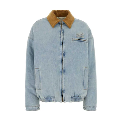 (Women) MIU MIU Blue Denim Jacket with Zipper and Lapel Design. GWB221-15Q1-F0013-S-OOO