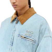 Cheap (W) MIU MIU 藍色牛仔外套搭配拉鍊與翻領設計 GWB221-15Q1-F0013-S-OOO