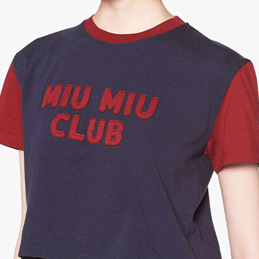 (Women) MIU MIU  Blue Embroidered Letter Print Cropped Short Sleeve Top. MJN421-115L-F041L 圖 6