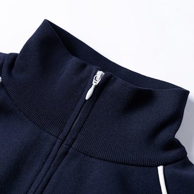 (Women) MIU MIU Blue High Neck Logo Embroidery Zip Jacket Sweater. MMF881-148O-F0008-S-OOO Sizing (Women) MIU MIU Blue High Neck Logo Embroidery Zip Jacket Sweater. MMF881-148O-F0008-S-OOO