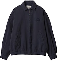 (Women) MIU MIU Blue Letter Embroidery Zip-Up Jacket with Collar. ML843-1350-F0008-S-231 (Women) MIU MIU Blue Letter Embroidery Zip-Up Jacket with Collar. ML843-1350-F0008-S-231