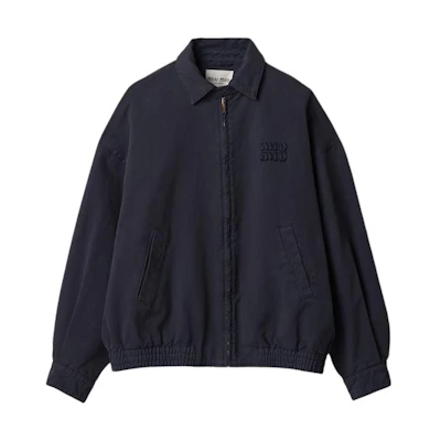(Women) MIU MIU Blue Letter Embroidery Zip-Up Jacket with Collar. ML843-1350-F0008-S-231