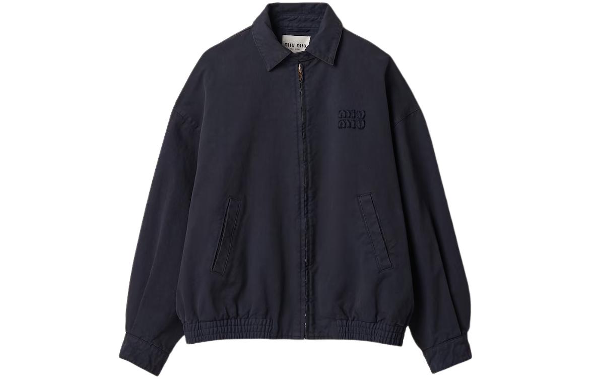 Order (Women) MIU MIU  Blue Letter Embroidery Zip-Up Jacket with Collar. ML843-1350-F0008-S-231