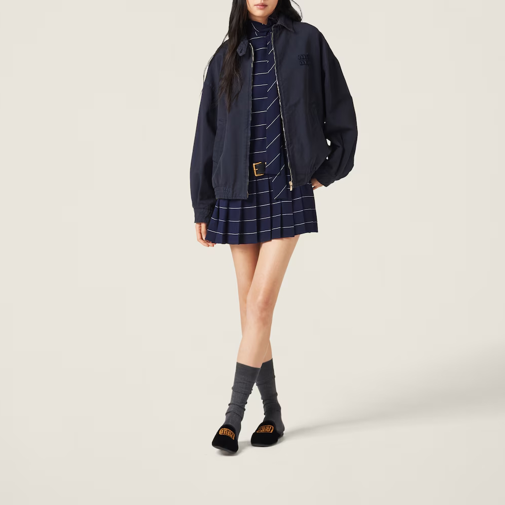 Lookbook (Women) MIU MIU  Blue Letter Embroidery Zip-Up Jacket with Collar. ML843-1350-F0008-S-231