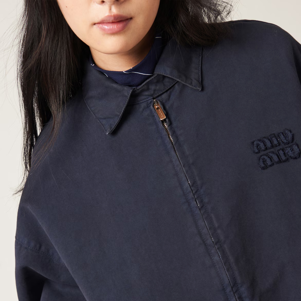 Purchase (Women) MIU MIU  Blue Letter Embroidery Zip-Up Jacket with Collar. ML843-1350-F0008-S-231