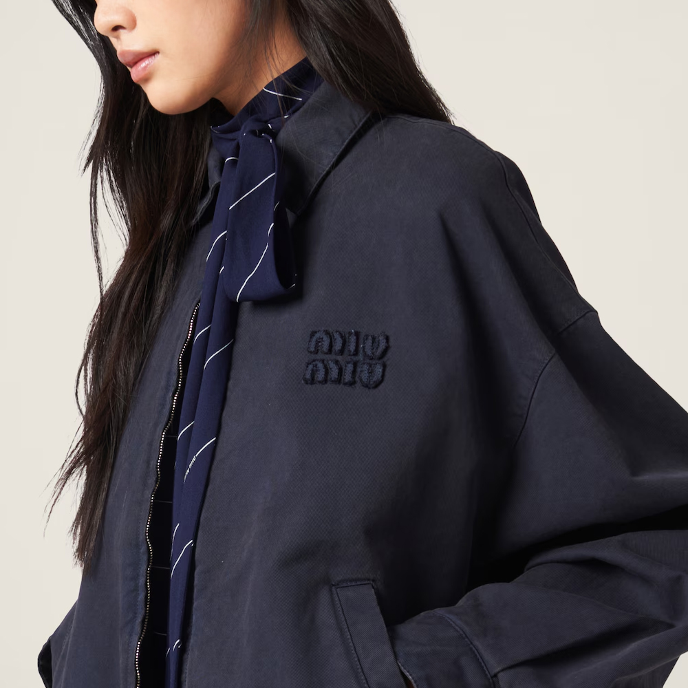 Details for (Women) MIU MIU  Blue Letter Embroidery Zip-Up Jacket with Collar. ML843-1350-F0008-S-231