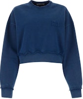 (Women) MIU MIU Blue Letter Logo Cropped Pullover Sweatshirt Long Sleeve. MJL911-15AT-F0008 (Women) MIU MIU Blue Letter Logo Cropped Pullover Sweatshirt Long Sleeve. MJL911-15AT-F0008
