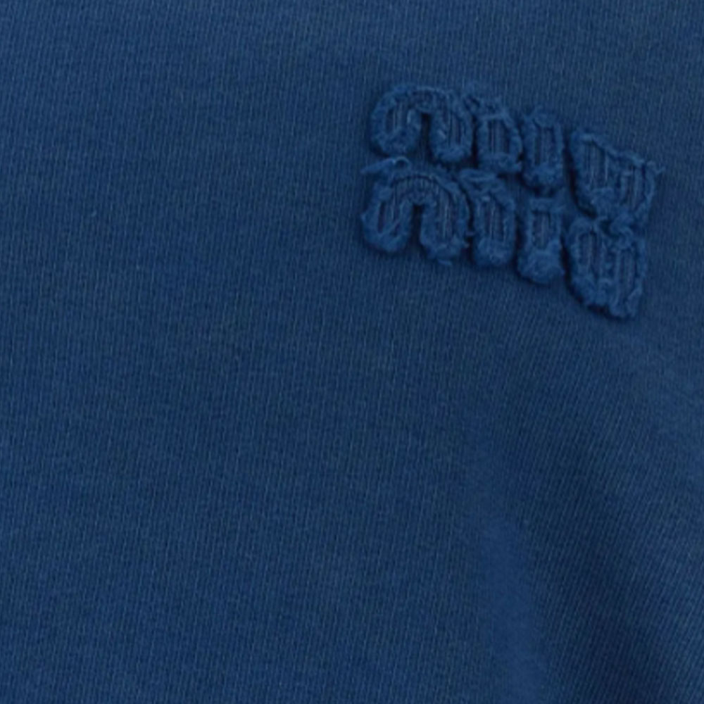 Sizing (W) MIU MIU Biru Logo Letter Sweatshirt Lengan Panjang Cropped Pullover. MJL911-15AT-F0008