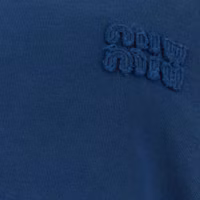 Sizing (Women) MIU MIU Blue Letter Logo Cropped Pullover Sweatshirt Long Sleeve. MJL911-15AT-F0008