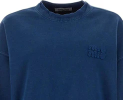 Cheap (Women) MIU MIU Blue Letter Logo Cropped Pullover Sweatshirt Long Sleeve. MJL911-15AT-F0008