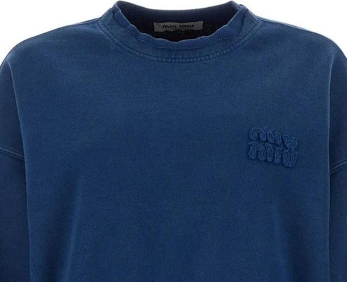 (W) MIU MIU ブルーロゴ クロップドプルオーバー スウェットシャツ 長袖 MJL911-15AT-F0008 Cheap (W) MIU MIU ブルーロゴ クロップドプルオーバー スウェットシャツ 長袖 MJL911-15AT-F0008