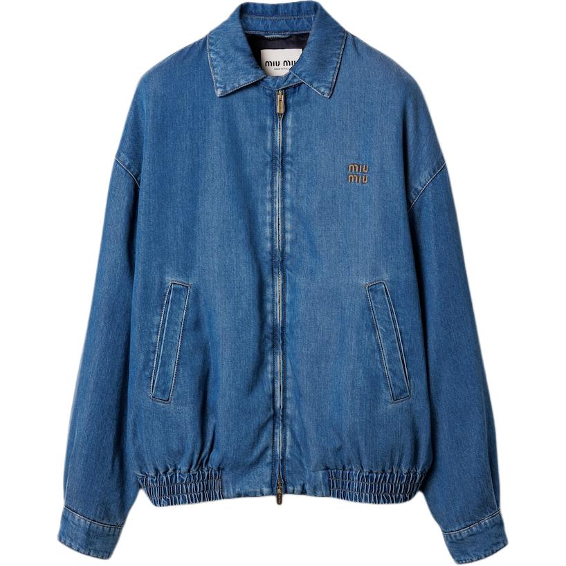 (Women) MIU MIU  Blue Logo Embroidered Long-Sleeve Puffer Jacket. GWB219-15PP-F0008-S-OOO