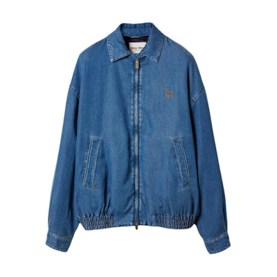 (Women) MIU MIU Blue Logo Embroidered Long-Sleeve Puffer Jacket. GWB219-15PP-F0008-S-OOO