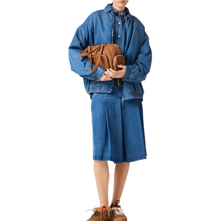 Lookbook (Women) MIU MIU  Blue Logo Embroidered Long-Sleeve Puffer Jacket. GWB219-15PP-F0008-S-OOO