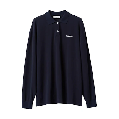 (Women) MIU MIU Blue Logo Embroidered Long Sleeve Polo Shirt Casual Wear. MJL019-14RW-S-OOO