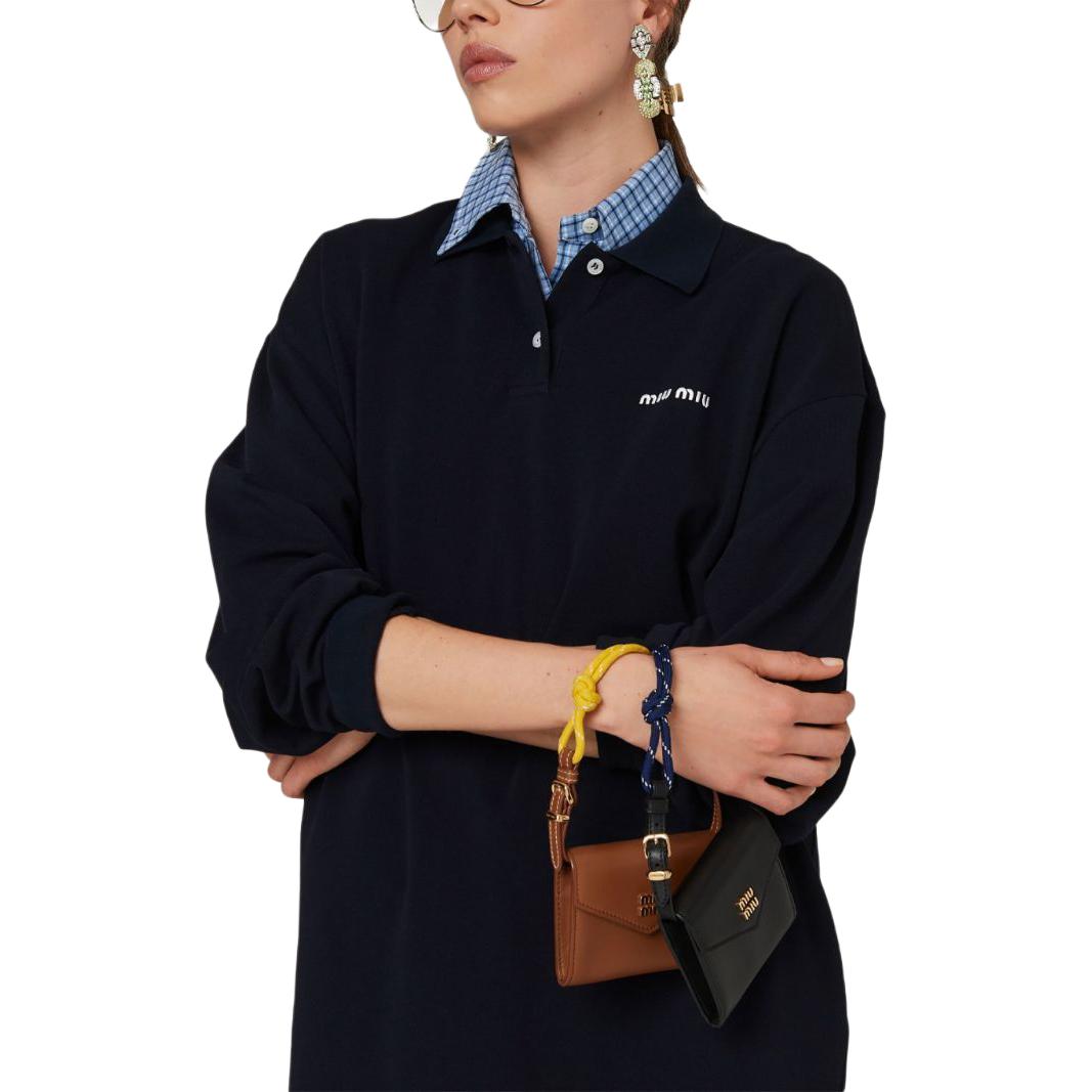Lookbook (Women) MIU MIU  Blue Logo Embroidered Long Sleeve Polo Shirt Casual Wear. MJL019-14RW-S-OOO