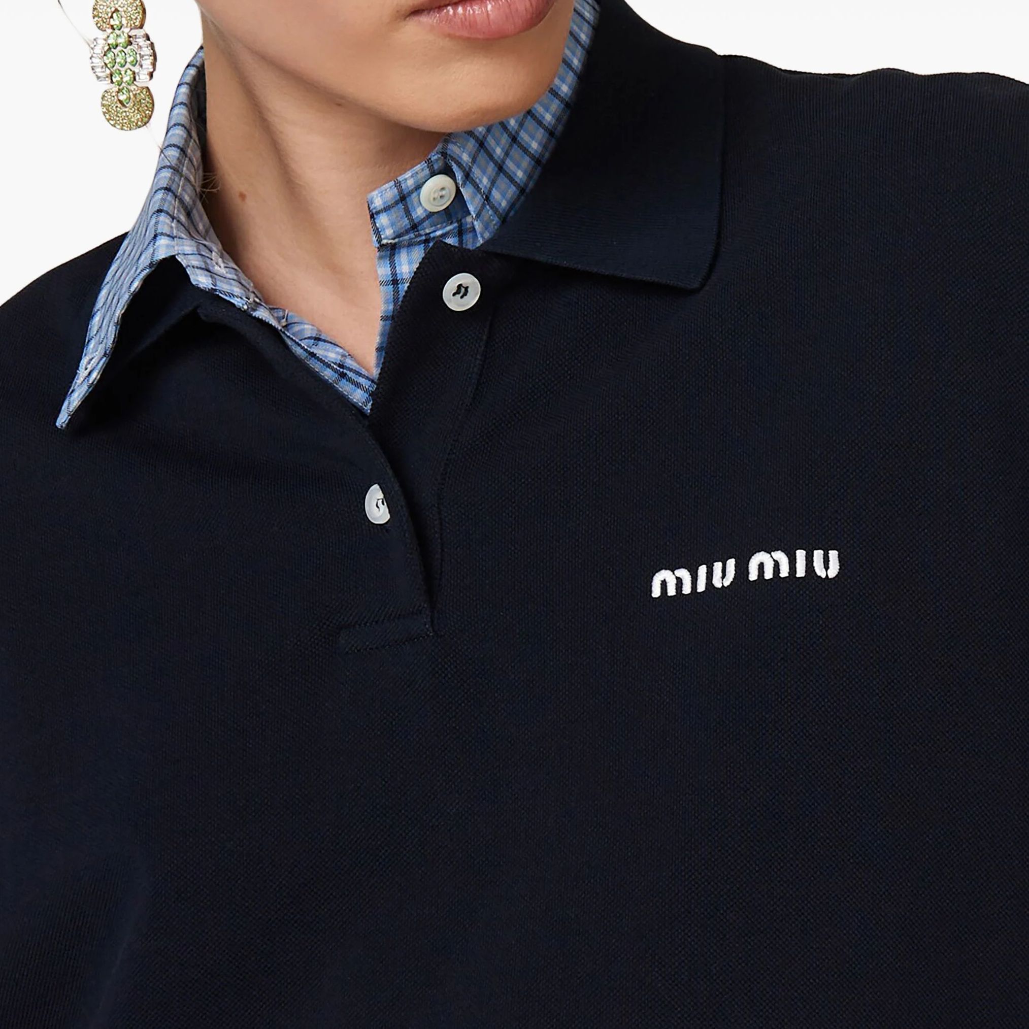 Purchase (Women) MIU MIU  Blue Logo Embroidered Long Sleeve Polo Shirt Casual Wear. MJL019-14RW-S-OOO