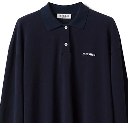 (Women) MIU MIU Blue Logo Embroidered Long Sleeve Polo Shirt Casual Wear. MJL019-14RW-S-OOO Sizing (Women) MIU MIU Blue Logo Embroidered Long Sleeve Polo Shirt Casual Wear. MJL019-14RW-S-OOO
