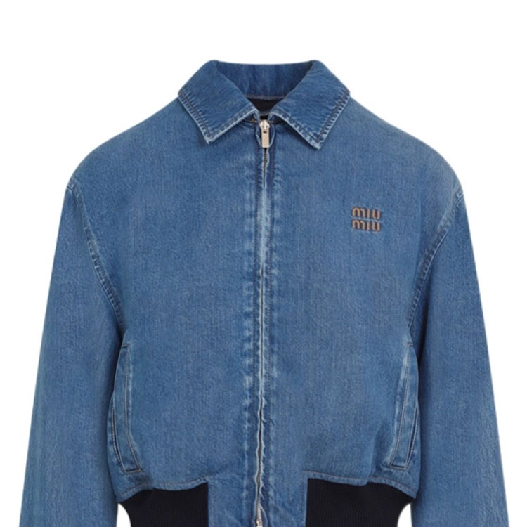 Purchase (W) MIU MIU Jaket Denim Cropped Lengan Panjang Logo Biru GWB218-143V-F0008-S-OOO