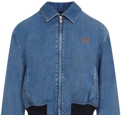 (W) MIU MIU Jaket Denim Cropped Lengan Panjang Logo Biru GWB218-143V-F0008-S-OOO Purchase (W) MIU MIU Jaket Denim Cropped Lengan Panjang Logo Biru GWB218-143V-F0008-S-OOO