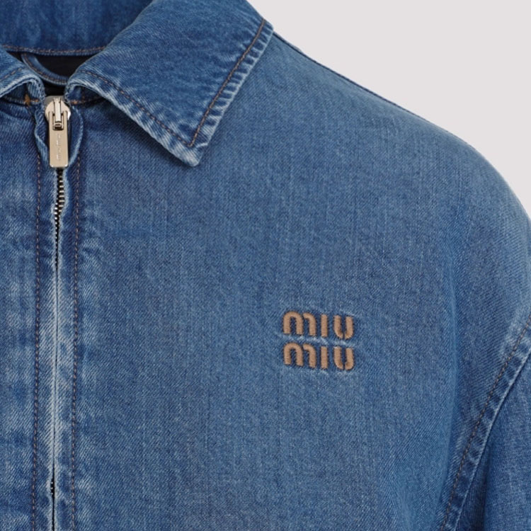 Details for (W) MIU MIU Jaket Denim Cropped Lengan Panjang Logo Biru GWB218-143V-F0008-S-OOO
