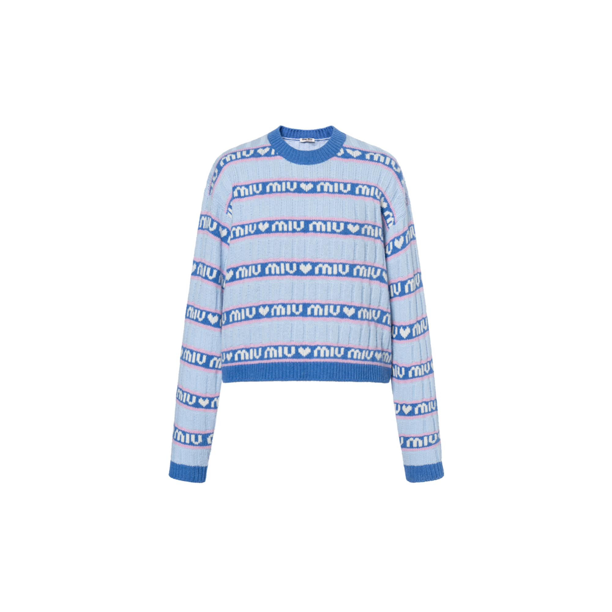 (Women) MIU MIU  Blue Logo Striped Lambswool Pullover Sweater. MML427-1RR1-F0013