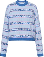(Women) MIU MIU Blue Logo Striped Lambswool Pullover Sweater. MML427-1RR1-F0013 (Women) MIU MIU Blue Logo Striped Lambswool Pullover Sweater. MML427-1RR1-F0013